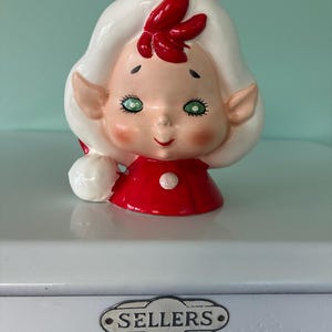 Vintage Lefton Christmas Pixie Head Vase HTF