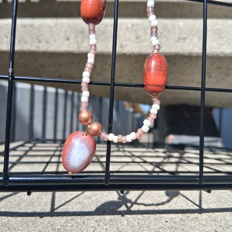 Colored Swirled Sphere 100% Authentic Native Made Dainty Elegant Beaded Red Jasper Necklace ...
