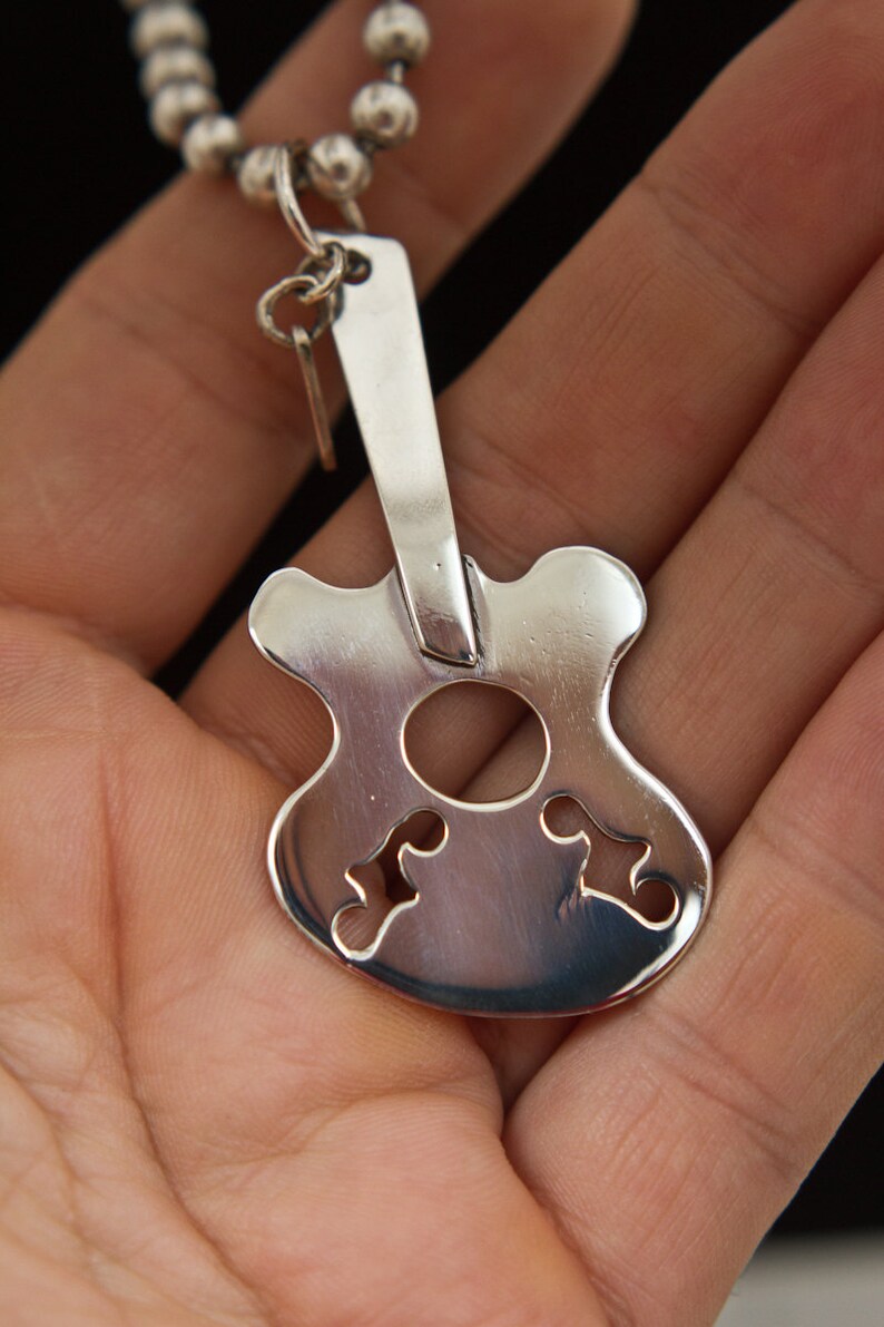 Sterling Silver Guitar Pendant. Borracho Guitar. Etsy