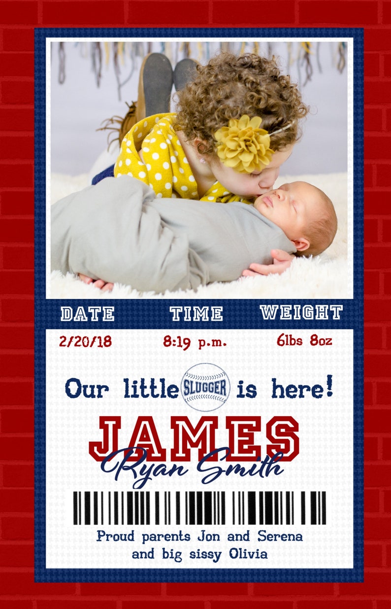 Baseball Birth Announcement Baseball Ticket Baby Etsy