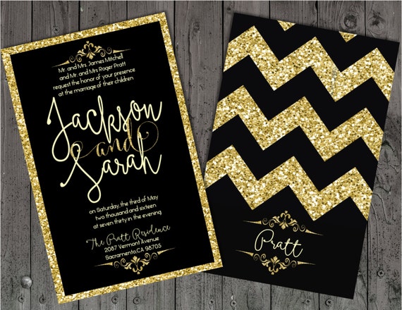 Black and Gold Wedding invitation Gold Wedding Invitation