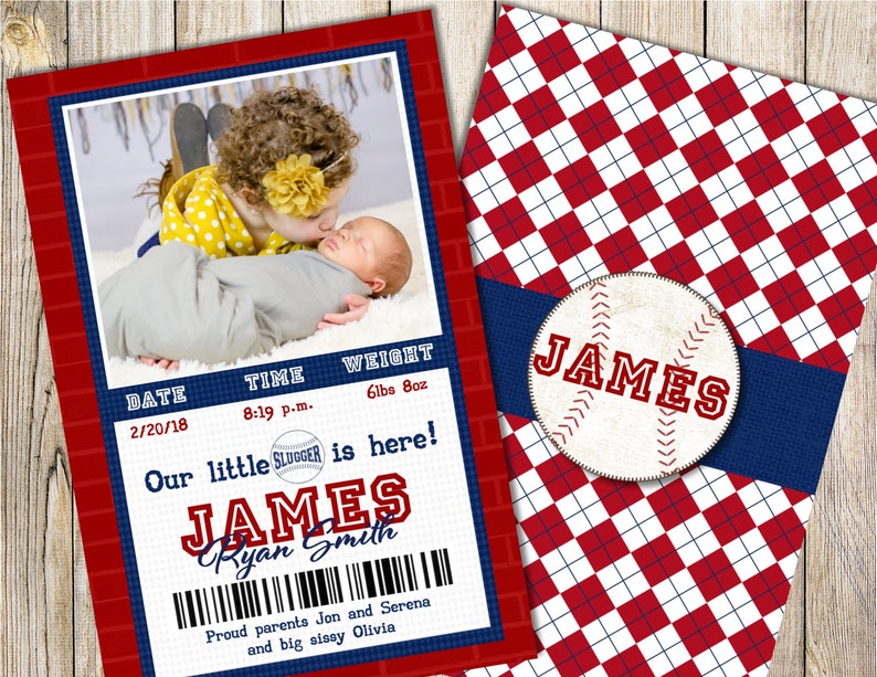 Baseball Birth Announcement Baseball Ticket Baby Etsy