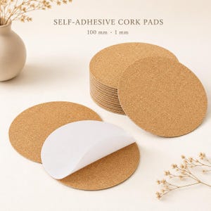 Round Self Adhesive Cork Pads 4 Inch, 1mm Natural Cork Circles, DIY Coaster Blanks, Furniture Vase Protectors, Peel and Stick