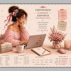 Alfombrilla de escritorio para mujer de 24 x 14 pulgadas, regalo ideal para programadores, desarrollador de software y decoración para oficinas de informática.