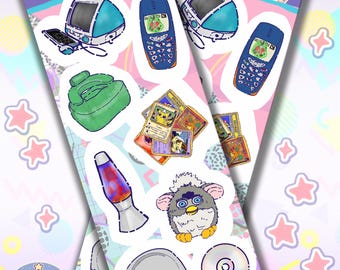 Foglio di adesivi sottili con nostalgia tecnologica degli anni 2000 / Gadget e giocattoli retrò / Adesivi kawaii per planner e diario