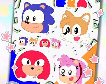 Classic Sonic Chibi Sticker Sheet | Gaming Characters | Kawaii Planner & Journal Stickers