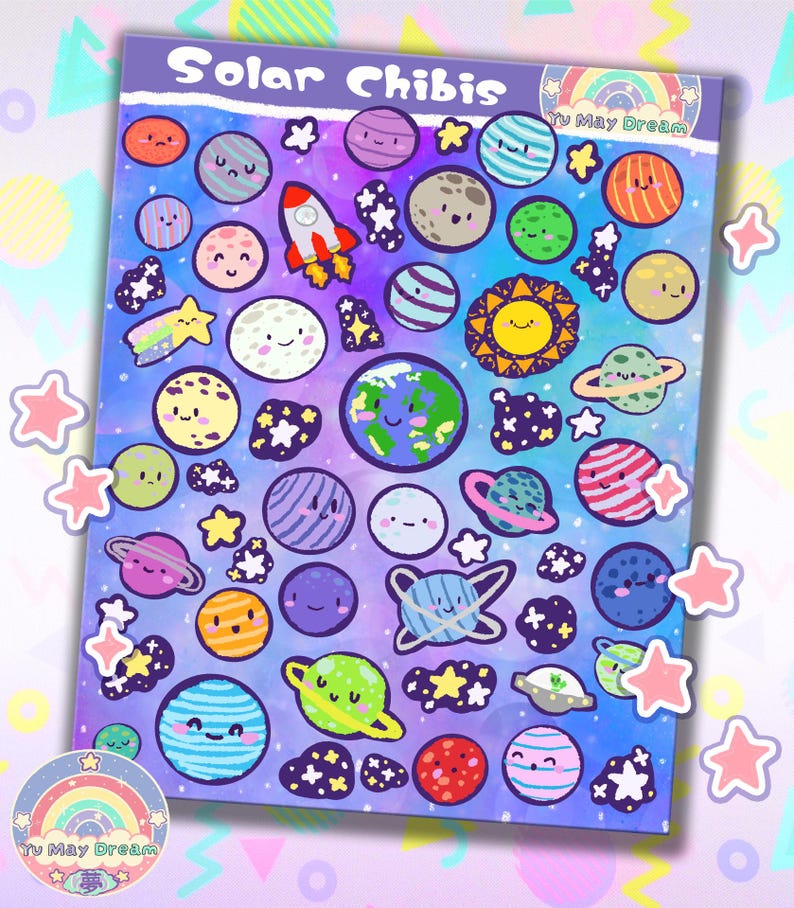 Chibi Rocketship Solar System Chibi Stickers | Kawaii Planner, Journal Embellishments - Etsy