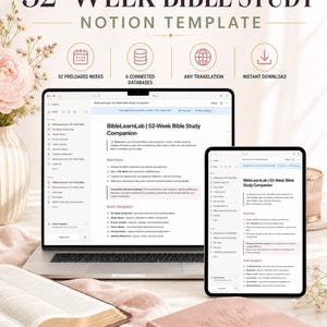 52 Week Bible Study Notion Template, Prayer Journal, Scripture Notes, Christian Planner, 6 Connected Databases