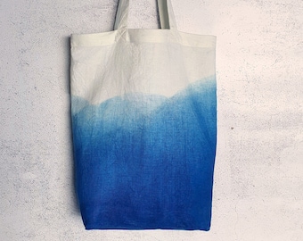 Dip-Dyed Indigo Linen Tote Bag