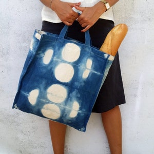 Shibori 'Moons' Indigo Dyed Canvas Tote Bag