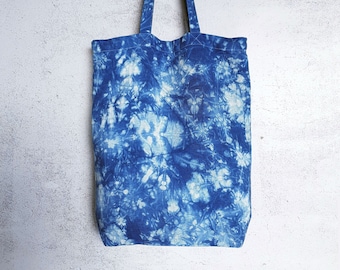 Marbled Shibori Indigo Linen Tote Bag