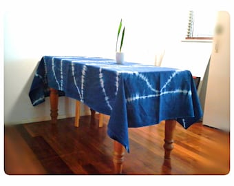 Shibori 'Papillon' Indigo Linen Tablecloth