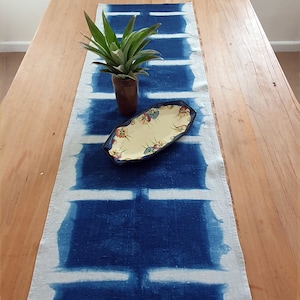 Indigo Dyed Shibori TOTEM Linen Table Runner