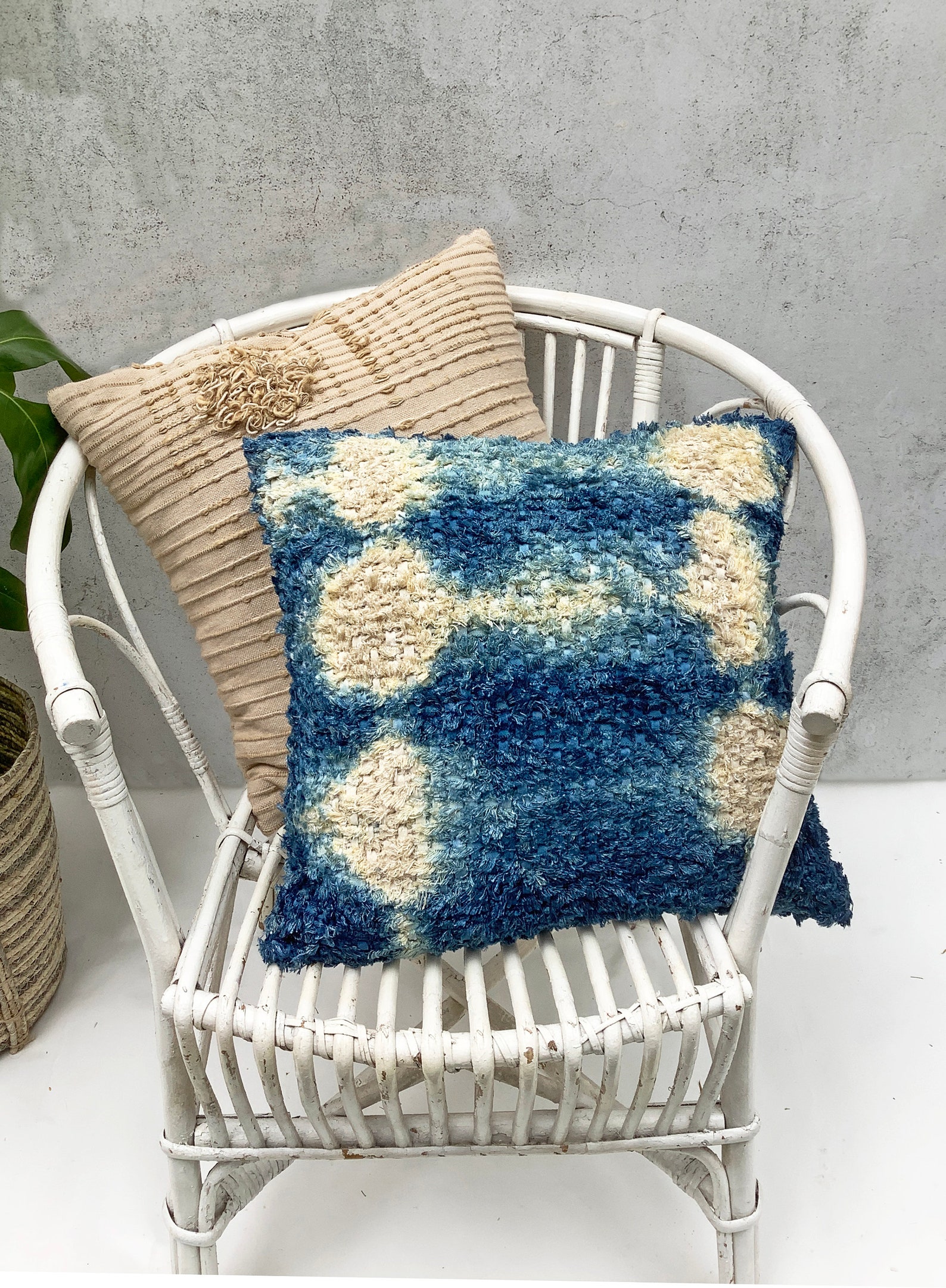 Shibori Indigo Moss Hand Woven Pillow Cover Etsy