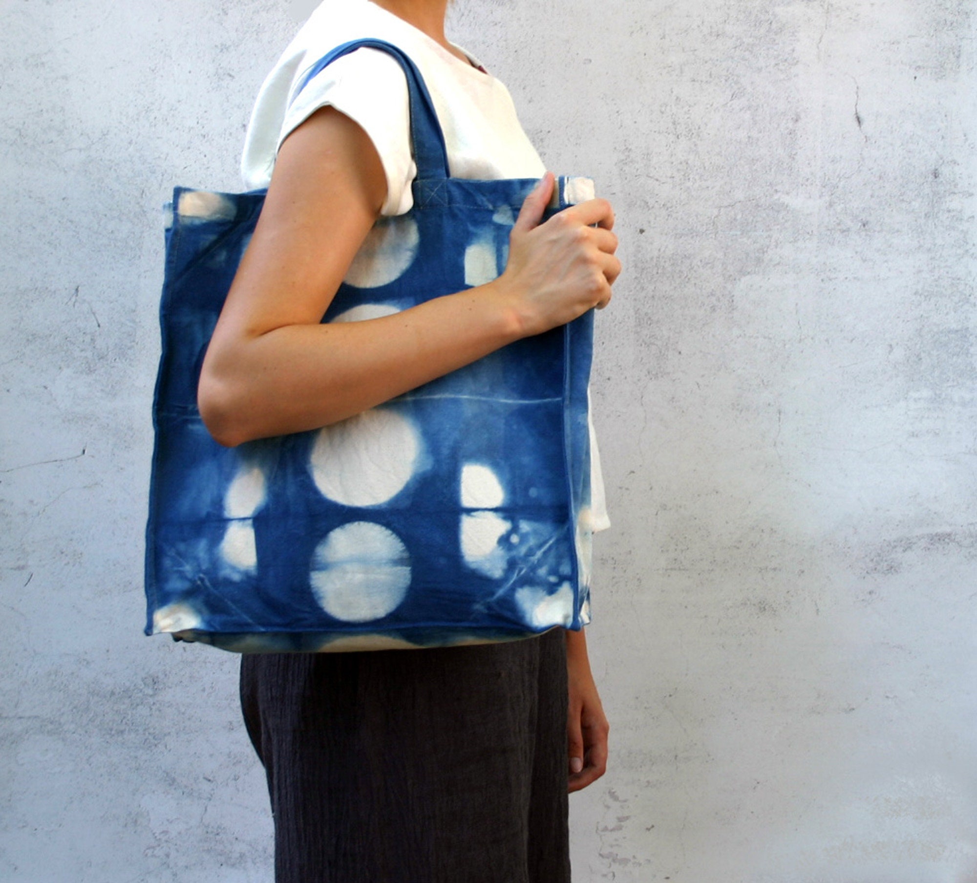 Shibori 'moons' Indigo Dyed Canvas Tote Bag | Etsy