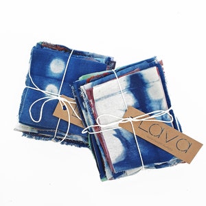 Shibori Cotton Etamine Fabric Bundle, Indigo Dyed Sampler, Fabric for Boro, Visible Mending and Patchwork