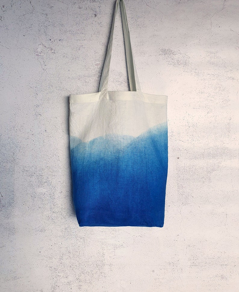 Dip-Dyed Indigo Linen Tote Bag image 1