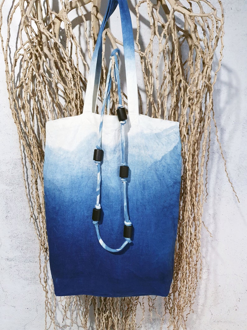 Dip-Dyed Indigo Linen Tote Bag image 7