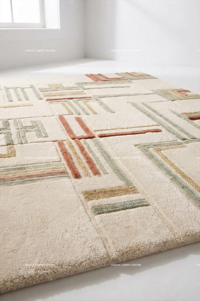 Create A Color Problem Cream and Multi-color Geometric Linear Hand-tufted Wool Rug - Etsy UK