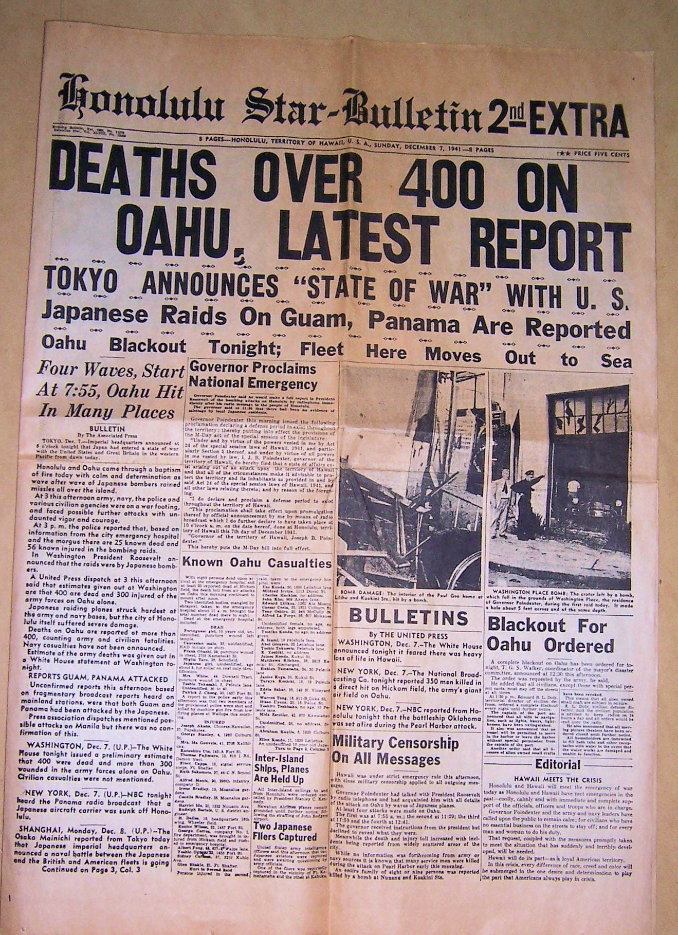 Historic Honolulu Newspaper Composite Dec 7 1941 Etsy