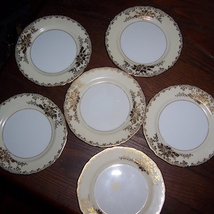 Six  Noritake Porcelain Plates with Hand Painted Gold Decoration