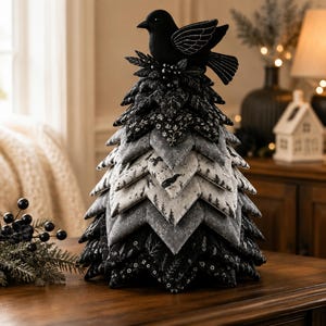 DIYキルティングレイヴンクリスマスツリーソーイングキット：ゴシックボタニカルファブリッククラフト