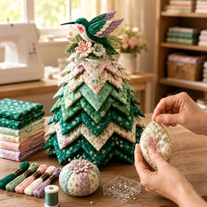 DIYキルティングハチドリクリスマスツリーソーイングキット：花柄ファブリッククラフト