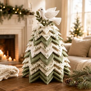 DIYキルティング鳩のクリスマスツリーソーイングキット：ニュートラルな植物柄ファブリッククラフト