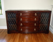 Price Drop - Colonial Manufacturing Co. Mahogany Bowfront Sideboard with Slant Front Secretary Desk, Etched Glass and Inlay