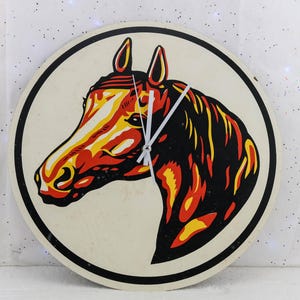 Large Horse Head Wall Clock • Silent Sweep Quartz Clock- Battery Included • OOAK 15 Inch Diameter Repurposed Barn Sign