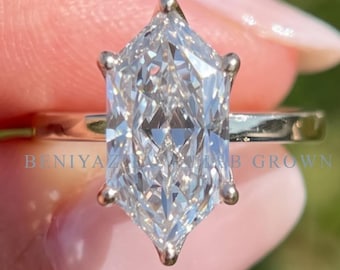 3.59 CT Dutch Marquise Lab Grown Diamond Engagement Ring, IGI Certified E VS1 Solitaire, Six Prong Slim Band Ring, Wedding Ring For Her