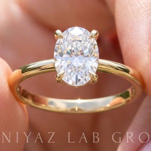 Oval Engagement Ring Lab Grown Diamond Solitaire, Dainty 14K Gold Minimalist Promise Ring, Anniversary Gift for Her