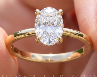 Oval Engagement Ring Lab Grown Diamond Solitaire, Dainty 14K Gold Minimalist Promise Ring, Anniversary Gift for Her