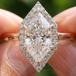 Art Deco Engagement Ring, Dutch Marquise Lab Grown Diamond Ring, Unique Vintage Bridal Jewelry, 14K Solid Gold Lab Diamond