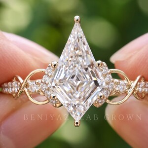 Kite Cut Ring, Lab Grown Diamond Engagement Ring, Infinity Pave Band, Unique Geometric Bridal Jewelry, 14K Solid Gold Promise Gift