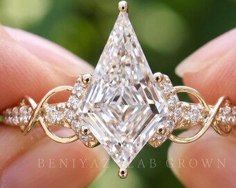 Kite Cut Ring, Lab Grown Diamond Engagement Ring, Infinity Pave Band, Unique Geometric Bridal Jewelry, 14K Solid Gold Promise Gift