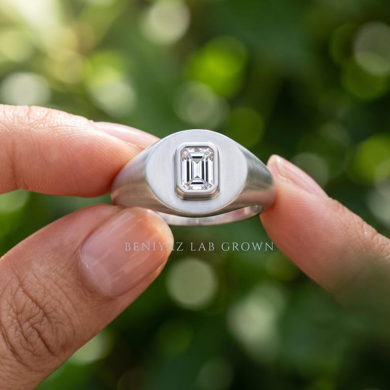 Emerald Cut Lab Grown Diamond Signet Ring, 0.25 CT Unisex Statement Ring
