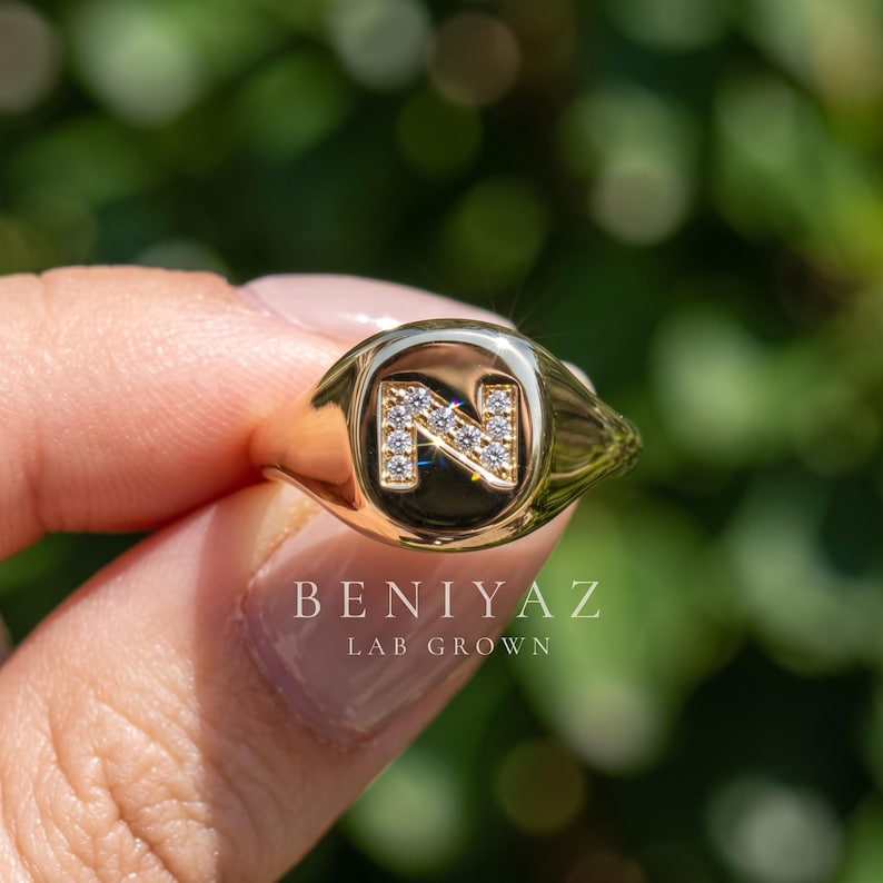 Lab Grown Diamond Initial Signet Ring