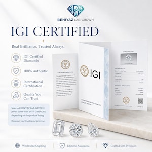IGI certification information for lab grown diamond jewelry, showing independent diamond grading and certification details for the diamond wedding band