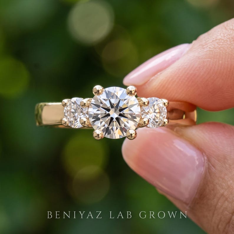 Three Stone Engagement Ring, Lab Grown Diamond