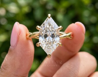 Twisted Engagement Ring, Dutch Marquise Lab Grown Diamond Solitaire Ring, Minimalist 14K Gold Unique Promise Ring, Gift for Her