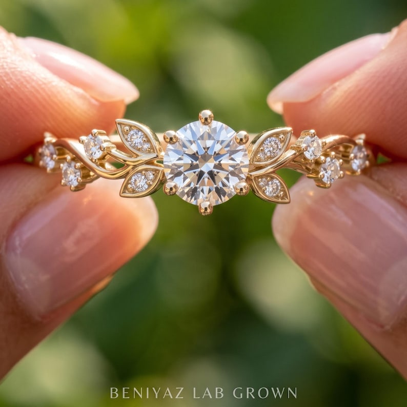 Leaf Ring, Nature Inspired Lab Grown Diamond Engagement Ring