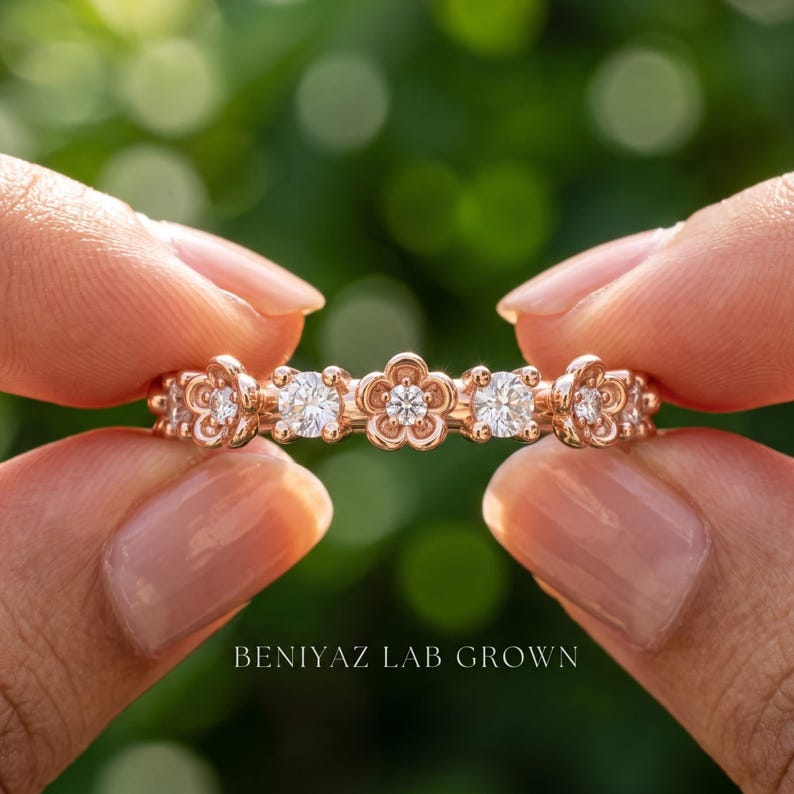 Floral Lab Grown Diamond Wedding Band