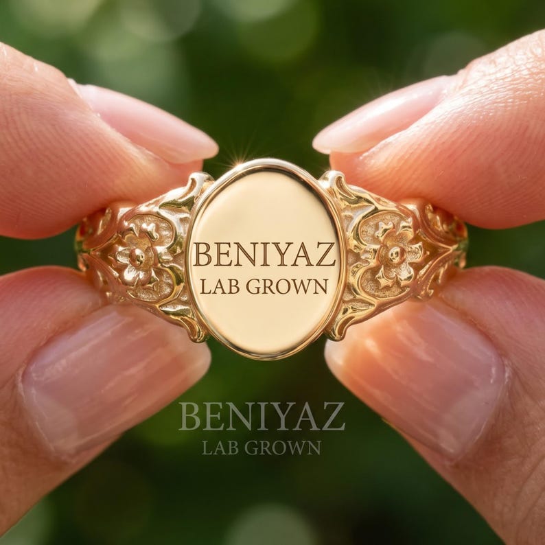 Custom Signet Ring for Women, Engraved Oval Signet Ring with Initial