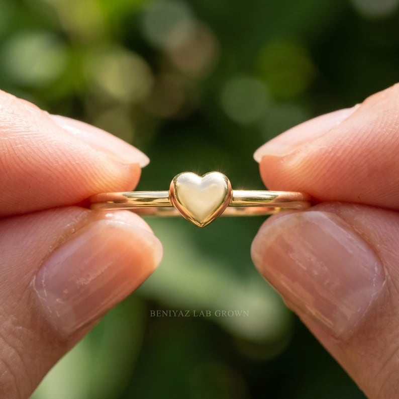 Puffy Heart Ring Dainty Minimalist Jewelry Stackable Love Ring for Her 925 Silver or Solid Gold Promise Ring for Her Anniversary Ring Gift