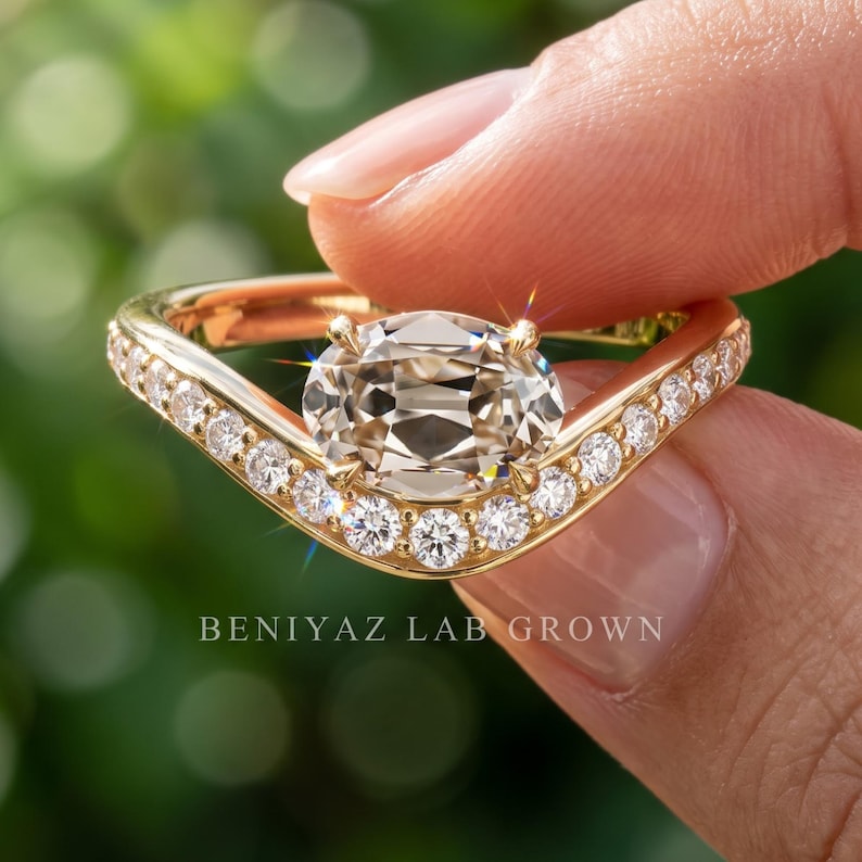 Antique Engagement Ring, East West Oval Lab Grown Diamond