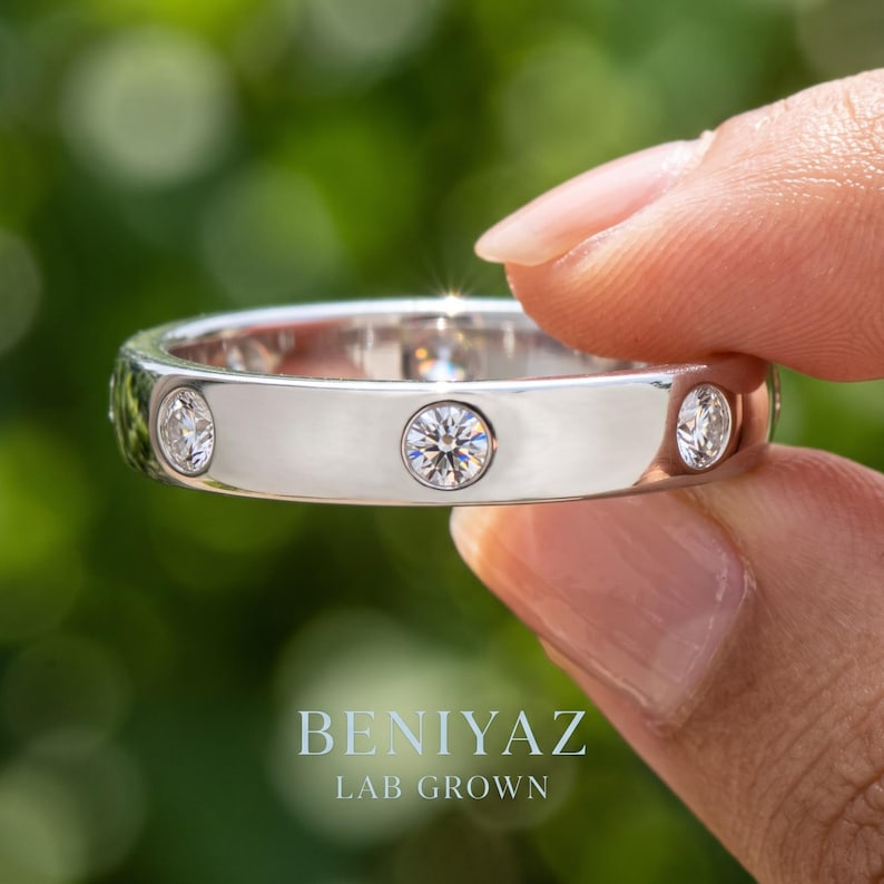 White Gold Wedding Band, Flush Set Lab Grown Diamond Eternity Ring