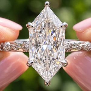 Dutch Marquise Moissanite Engagement Ring, Vintage Engraved Floral Solitaire Ring, Nature Inspired 14K Gold Flower Promise Ring