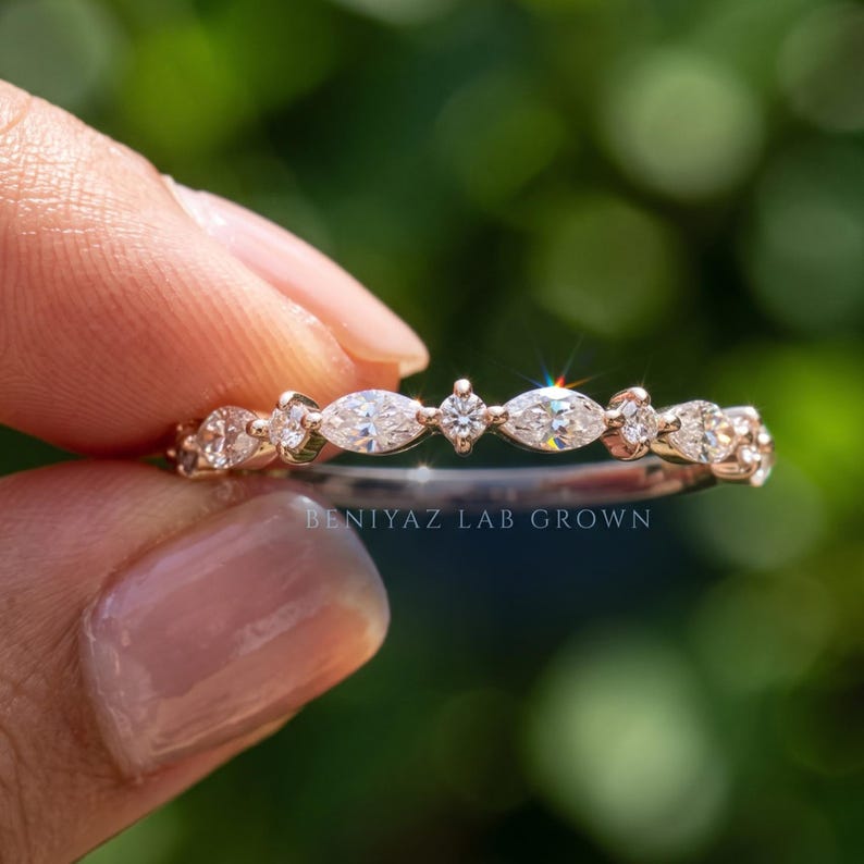 Diamond Wedding Band, Marquise Lab Grown Diamond Ring