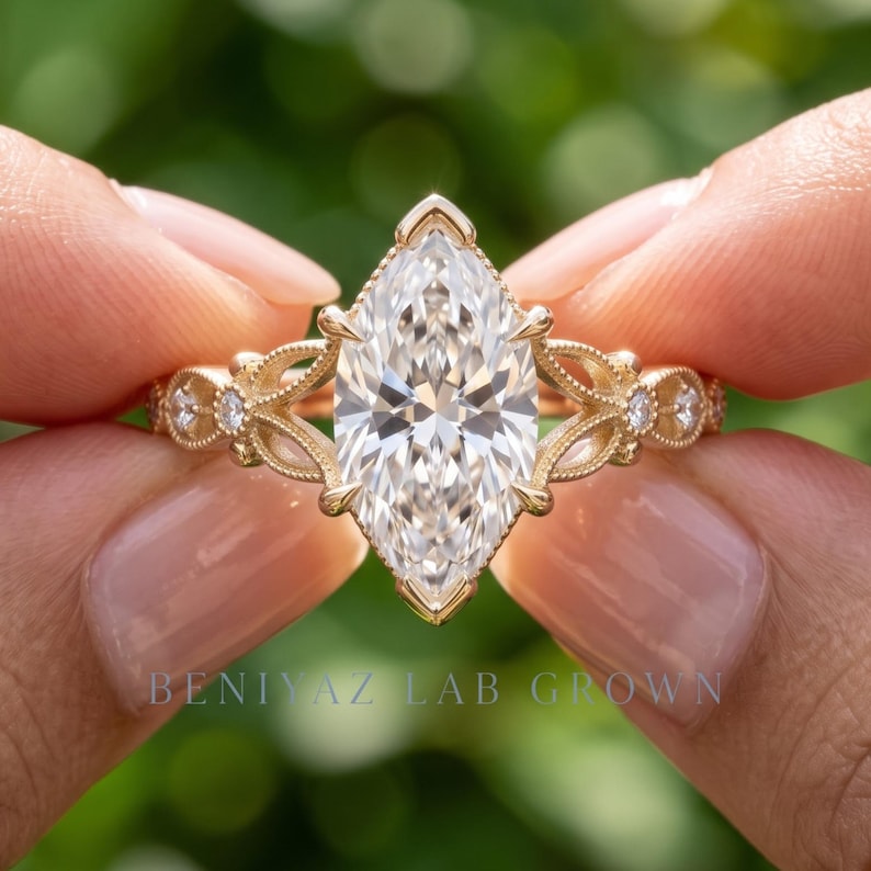 Vintage Openwork Marquise Engagement Ring